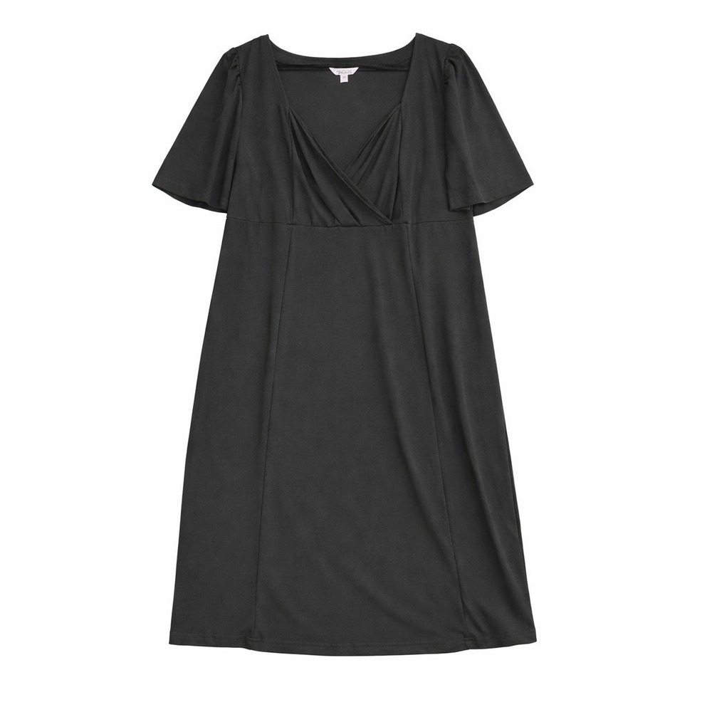 Simply Voluptuous Dress Womens 18 Black Surplice V-Neck Flutter Sleeve A-Line